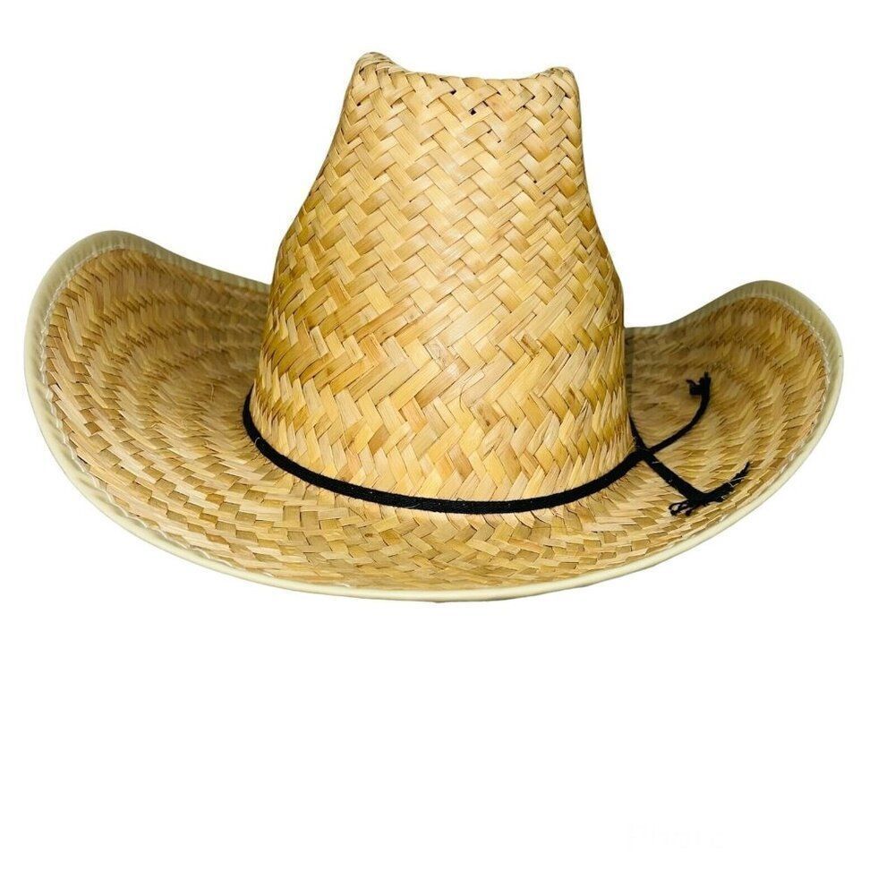 Beige Straw Cowboy Hat Black Ribbon Costume Dance Theatre Dress Up Halloween
